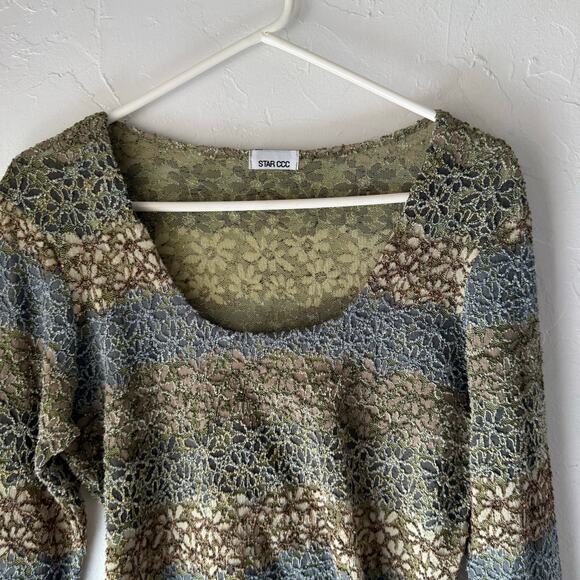 Star CCC Y2k Size Large Green Blue Floral Earth Funky Round Neck Top‎ - Picture 2 of 8